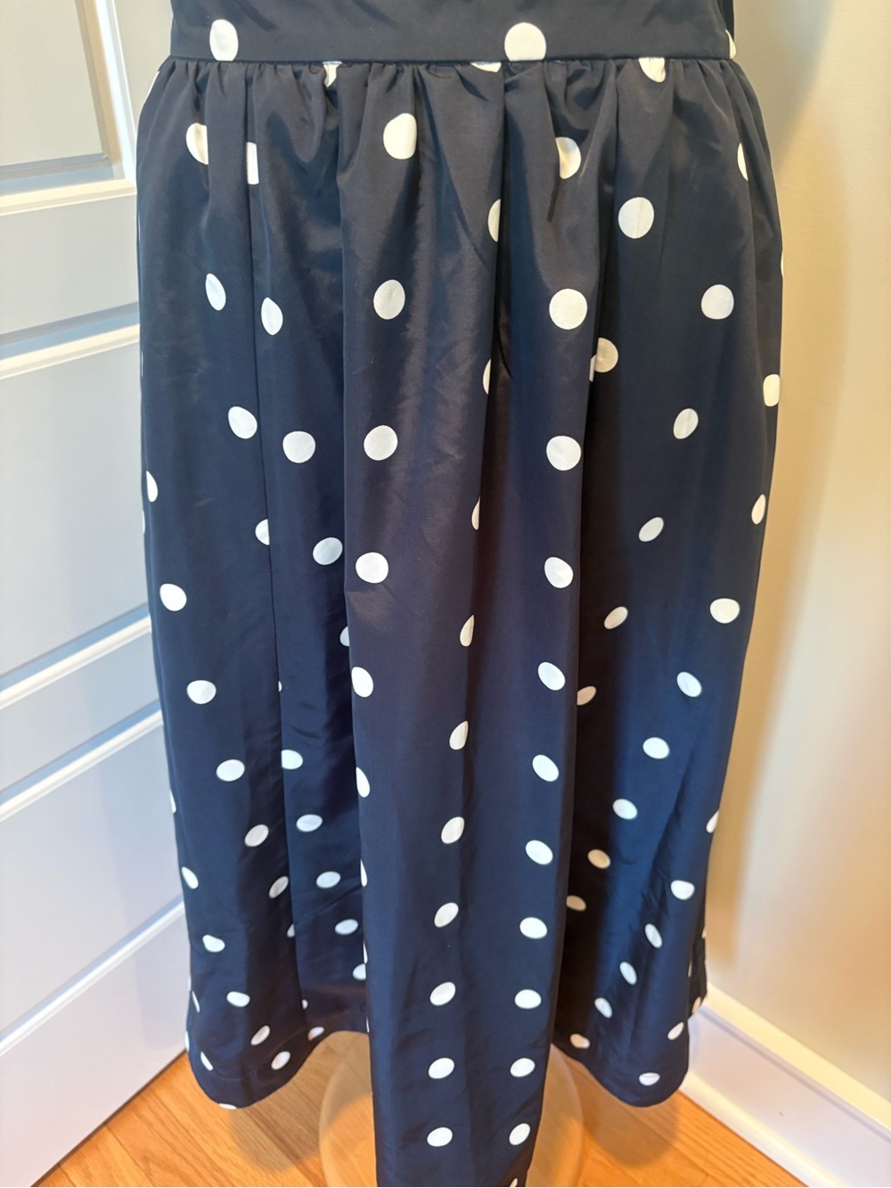 NWT The Occasion by Old Navy Blue & White Polka Dot Taffeta Maxi Skirt MP - Picture 2 of 9